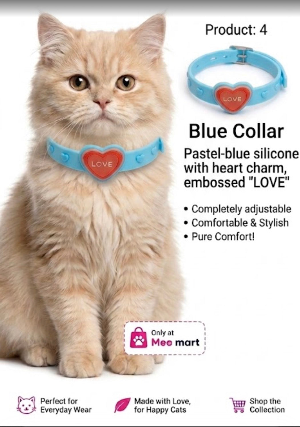 Cute Floral Cat Collar – Adjustable Soft Pet Collar with Heart Charm
