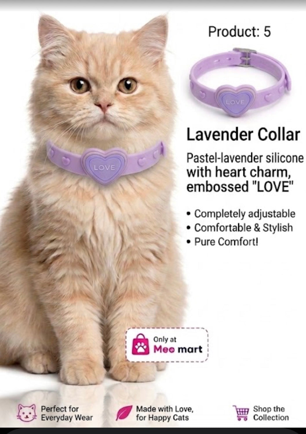 Cute Floral Cat Collar – Adjustable Soft Pet Collar with Heart Charm