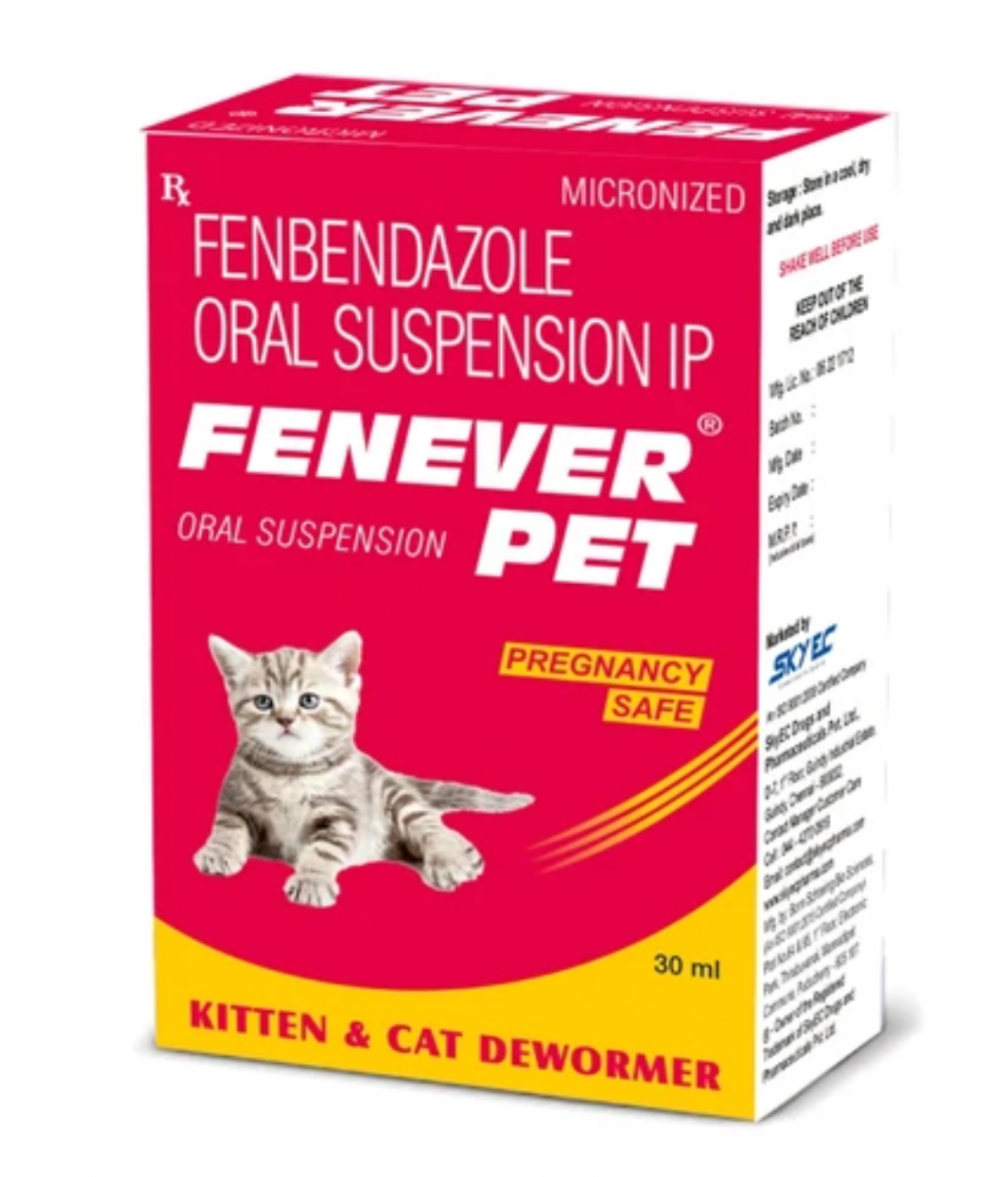Sky EC FENEVER PET Oral Suspension | Fenbendazole Dewormer for Kittens, Puppies & Cats | Broad-Spectrum Worm Treatment | 30 ml