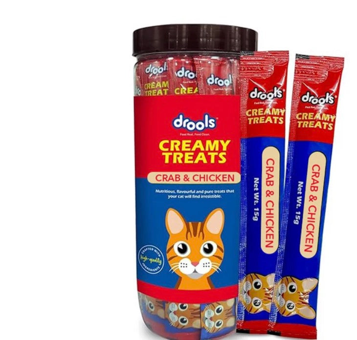 Drools Creamy Treats for Cats – Crab & Salmon | Lickable Cat Treat | Delicious & Irresistible Snack
